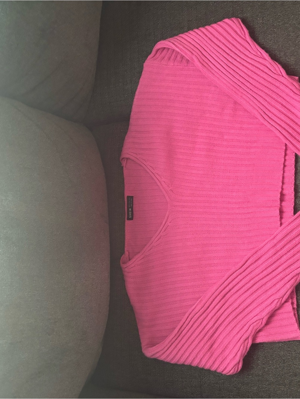 SHEIN Bright Pink Ribbed Long Sleeve Kids Sweater